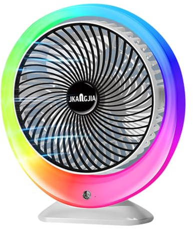 YWBL-WH Ventilatore da Scrivania a LED Colorato con Ricarica USB con Luce Sfumata Energia Eolica a 3 velocità Batteria da 1200 MAh per la Circolazione Sulla Scrivania (BLACK)