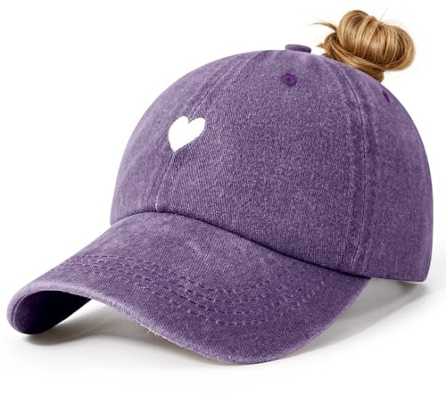 Voqeen Damen Cap mit Zopf Loch Sommer Kappe Verstellbare Basecap Baumwolle Vintage Baseball Cap mit Stickerei Atmungsaktiv Cappy Outdoor Schirmmütze