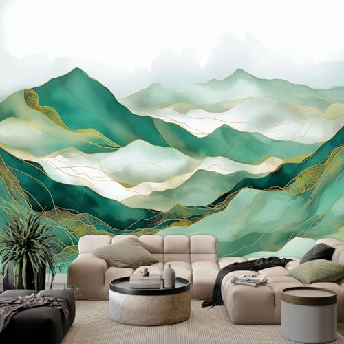 Genérico Fotomurales Decorativos Pared Acuarela Montañas Ensueño Naturaleza, Verde Fotomural Decorativo para el Hogar 250 x 175 cm (An x Al) – Ldeal para Salón Dormitorio Oficina y Pared de TV