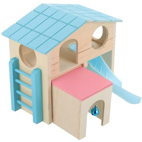 HOMSFOU Maison en Bois pour Hamster Toboggan et Échelle, Cabane de Jeux pour Petits Animaux, D’enrichissement pour Hamster, Solide et Résistant, Habitat pour Rongeurs