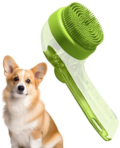 Weiche Haustier-Badebürste – 19 x 8,5 x 3 cm ABS PP Hund mit Griff, integriertem Sprüh- und Conditioner-Applikator, perfekt zum Baden, Duschen, Zuhause, Reisen, Fellpflege, Katzenhaarpflege, Reinigung