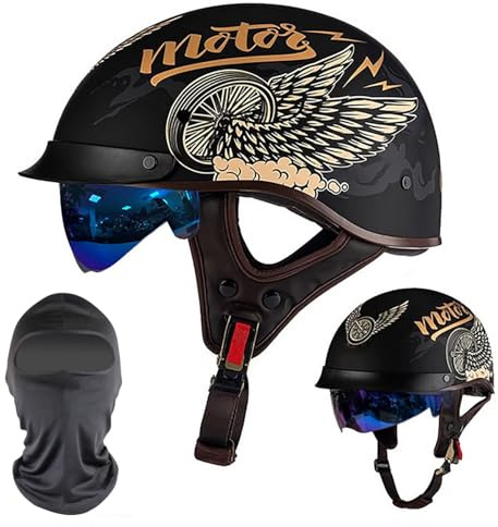 XYYYM Mezzo Casco da Moto Vintage, Tedesco Casco Jet con Visiera, Omologato ECE Casco Aperto Scooter retrò per Donna e Uomo, per Motocicletta Crociera Scooter e Bici Elettrica, 54-63cm