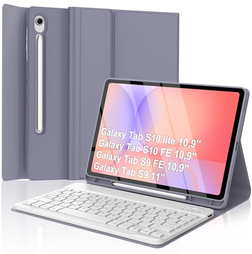 Funda Teclado para Samsung Galaxy Tab S10 lite/S10 FE/S9 FE 10,9''/S9 11'' | QWERTY Español Ñ, Magnético Desmontable Bluetooth Teclado, Funda con Portalápices(Lila)