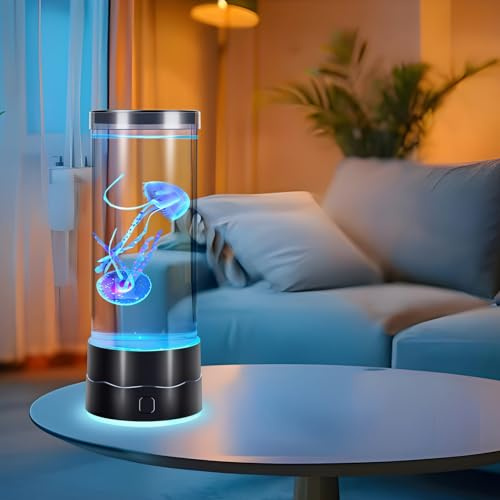 Drawelry LED Quallen Aquarium Nachtlicht mit 16 Farben Quallenlampe Tischlampe Dekoration, Künstliche Bubble Fisch Lampe für Heim Büro Kinderzimmer Wohnzimmer Schlafzimmer Deko (Schwarz, Qualle)