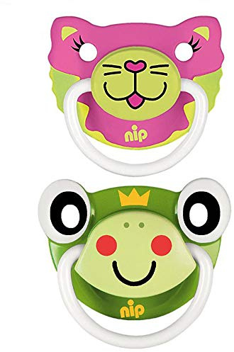 NIP Silikon Schnuller // Funny Animals // Silikon anatomisches, kiefergerechtes Saugteil // Gr.2 5-18 Mo // Girl II 2er Set // Lustig // Ausgefallen // Originell // made in Germany
