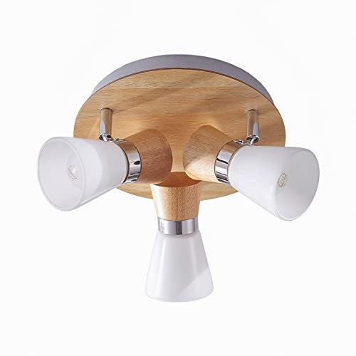 Ceiling Light 'Vivica' dimmable (Scandinavian) in Brown Made of Wood for e.g. Living Room & Dining Room (3 Light Sources, E14) from Lindby | floodlight, Spotlight