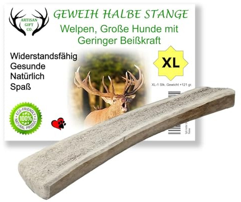 ARTISAN GFIT CO Rödhjort horn hundar tuggsnack halv stång för valpar eller hundar (XL)