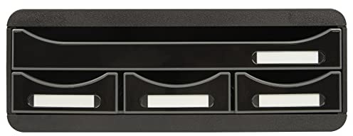 Exacompta 319714D Toolbox Glossy mit 4 Schubladen aus Recycling-Kunststoff zur Aufbewahrung kleiner Utensilien 27 x 35,5 x 13,5 cm. Ideal für Büro und Schreibtisch. Blauer Engel schwarz