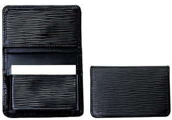 DELMON VARONE - Personalisierbares Visitenkartenetui XXL aus Premium Manhattan Leder schwarz, Echtleder Visitenkarten Etuis mit 1 großen Faltentasche für 40-50 Karten, Kartenetui für Damen & Herren