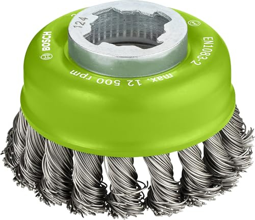 Bosch Professional 1x Gezopfte Topfbürste Clean (für Inox, X-LOCK, rostfrei, Ø 75 mm, Drahtstärke 0,5 mm, für Ø125 mm, Zubehör Winkelschleifer)
