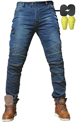 CBBI-WCCI Uomo Moto Biker Jeans Rinforzato Protezione Pantaloni Linning Includono Armature Motorcycle Pants (XXL= 36W / 32L, Blu)
