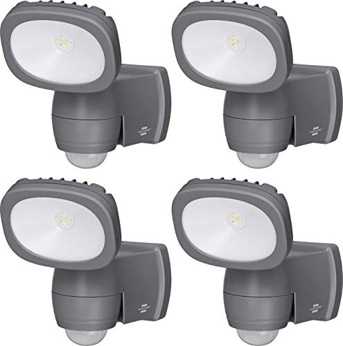 Brennenstuhl Batterie LED Strahler LUFOS/Kabelloser LED Strahler mit Batterie und Bewegungsmelder (IP44, 4 superhelle LG SMD-LEDs, 210 Lumen) grau (4-Pack)