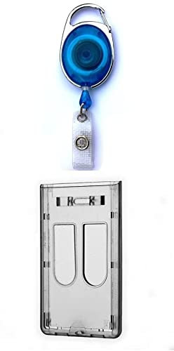 Waizmann.IDeaS® 1x STAHLSEIL Ausweisset Ausweis-Set Ausweisjojo Ausweiszipper Ausweishalter oval + Kartenhülle Daumenschub 2 KARTEN Ausweishülle Transparent vertikal