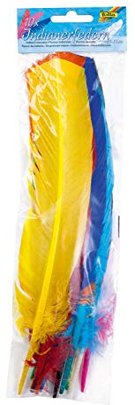 folia 55129 - Indianerfedern, bunt gefärbt, in 10 Farben sortiert, Länge je ca. 30 - 35 cm, 10 Stück, zum Basteln und Gestalten von Masken, Kostümen, Traumfängern uvm.
