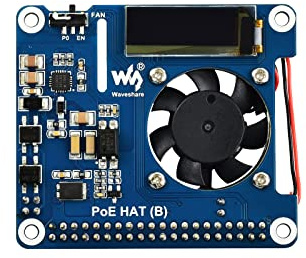 Waveshare Power Over Ethernet HAT for Raspberry Pi 3B+/4B, 802.3af-Compliant with OLED for real-time Monitoring Temperature, IP, and Fan Status