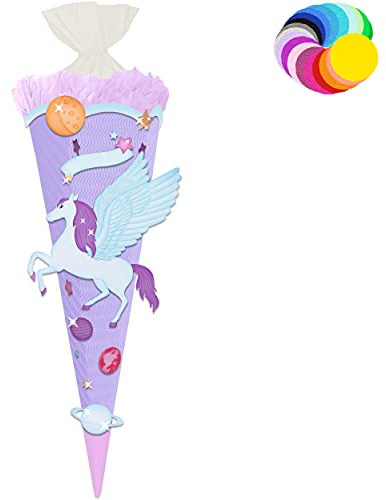 alles-meine.de GmbH Bastelset - Schultüte Farbe & Größe wählbar 70/85 / 100 cm - Einhorn - Pegasus - Farbe frei wählbar - Bastelschultüte - Zuckertüte zum selber Basteln Be..