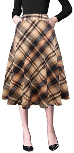 IDEALSANXUN Falda clásica para Mujer | Cintura alta con cremallera lateral, totalmente forrada, dos longitudes (media pantorrilla/largo), varios estampados a