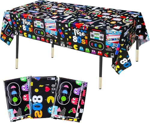 KRUCE 3 Pack 80’s Party Tablecloths,80’s Plastic Table Cover,80’s Hip Hop Theme Birthday Party Decorations,220 * 130cm