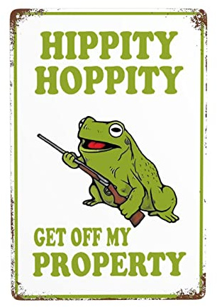 JPKIROZR retro green Hippity Frog Get Off My Property tin sign metal poster wall plaque decoration bar cafe home garage cave club garden Funny Decor art white-style-7-1-2 11.8inchx7.9inch
