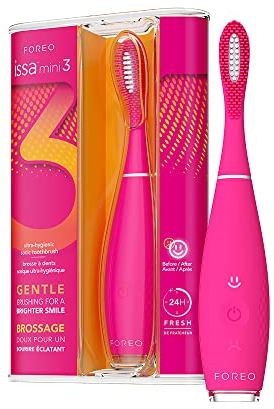 FOREO ISSA mini 3 Wild Strawberry, Electric 4-in-1 Sonic Toothbrush, Replaceable 6-Months Hybrid Brush Head, Medical-Grade Silicone, Travel-Friendly, 265 Uses/Charge, 2-Year Warranty
