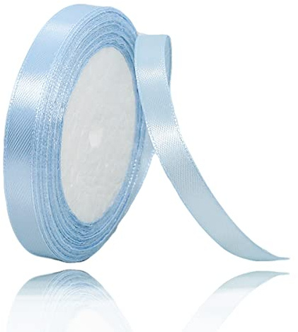 Ljusblå satinband 10 mm x 23 meter, enfärgad tyg presentband för hantverk, presentförpackning, rosetttillverkning, blomsterarrangemang, gör-det-själv-sömnadsprojekt, brudbukett och festivaldekoration
