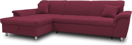 DOMO. collection Ecksofa Franzi, Schlafsofa, Longchair links mit Bett- & Rückenfunktion, Stauraum, Sofa, Eckcouch, Polsterecke, Couch in L-Form, 279 x 170 x 81 cm (BxTxH), bordeaux rot