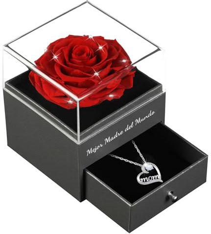 Qinqinxin Collar Rosa Eterna para Mujer | La Mejor Mamá del Mundo | Regalo Día de la Madre para Mamá y Abuela | Rosa Estabilizada