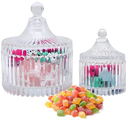 YAXIDAEVER Bocaux à Bonbons Sucrés,Verre Cristal Bocaux,Plats De Bonbons Avec Couvercles,Contenants Bonbons Bocal En Verre Pour Apothicaire De Mariage, Buffet De Bonbons