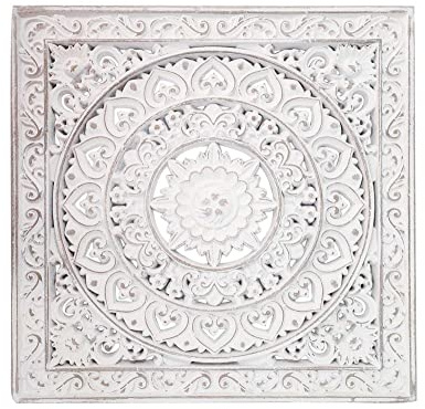 SGRIMALT Wanddekoration aus Holz, Weiß geschnitzt, Motiv Floral und Mandala, zerbrochenes Muster, Höhe 40 cm