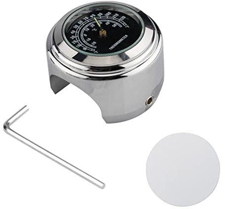 Shkalacar Termometro per Bicicletta, Misuratore Manubrio Moto Universale Sostituzione Impermeabile per Moto Biciclette 22mm-25.4mm7/8 ''- 1'' Manubrio Guscio Argento Termometro Quadrante Nero