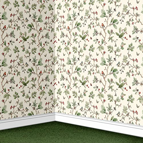 Stick & Go Repositionable Self Adhesive Dolls House Wallpaper 1:24 Scale (Set of 4 Sheets) - Vintage Robins & Blue Tits Wallpaper - No. 138