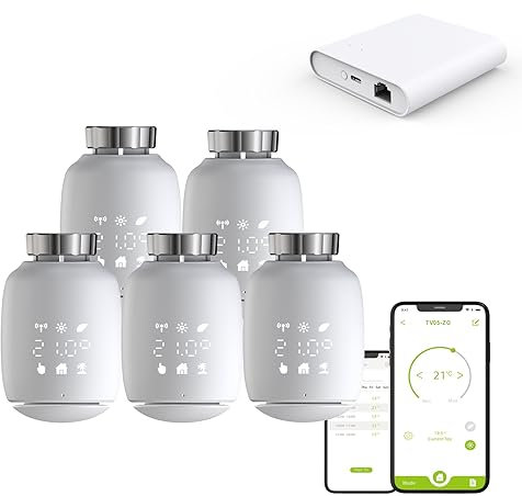 Qiumi Zigbee Thermostat Radiator Valve, Smart Programmable Thermostat, Temperature Heater, Alexa,Googlehome Voice Control,Long Distance Transmission with Wired Gateway