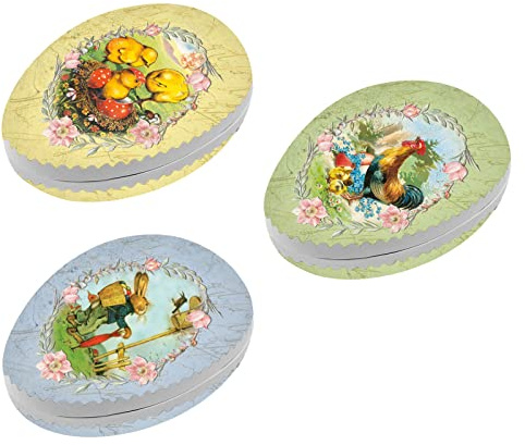 OLShop AG 3er Set Bilderostereier Eier zum Befüllen Osterglück 12 cm Pappei zum Befüllen, Ostereier zum Befüllen
