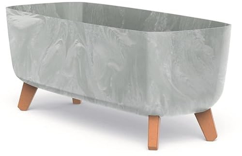 BirnePower Blumentopf Blumenkübel mit Füßen Pflanzkübel mit Pflanzeinsatz Beine – Pflanzkübel Beton Optik Rechteckig mit Einsatz Gracia Case Übertopf (Grau Beton, 58cm)