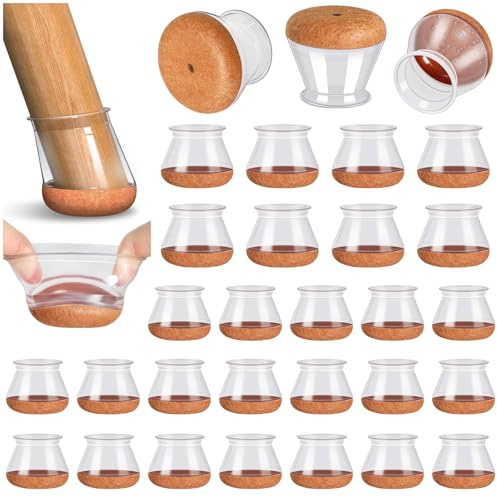 RKELA Chair Leg Floor Protectors, 32 Pack – Noise-Reducing Felt Bottom Floor Protectors for Wooden Floors, Anti-Scratch Silicone Chair Leg Caps, Fit 30–40 mm Round Legs