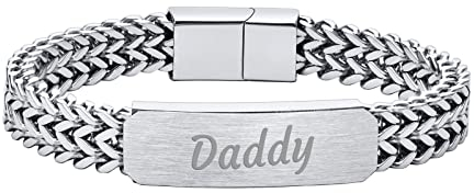 Bishilin Männer Armband 22 cm, Armbänder Edelstahl Schild mit Gravur Daddy Partnerarmband Magnet Armband Männer Personalisiert Silber