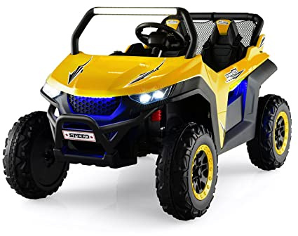 COSTWAY 12V Auto Elettrico per Bambini, Macchina Fuoristrada a 2 Posti, Macchina Elettrica con Luci Suoni, Regalo per Bambini 3-8 Anni, 118x74x71 cm (Giallo)