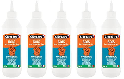 CLÉOPÂTRE Lot de 5 CléoWoods - Colle Bois avec Embout Applicateur Transparent - 500 g