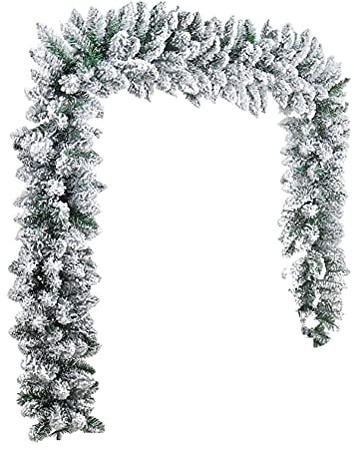 LSFYYDS 8,85 Fuß Weihnachtsgirlande mit Schneematt, Weihnachtsgirlande mit Winterfrost, Kieferngirlande, Künstliche Weihnachtsgirlande, Girlande aus Weißer Zeder für Weihnachtsbaum, Treppen,(Weiß)