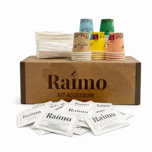 AURACAFFE' 3600 Pezzi Kit Bicchieri Caffe Palette Zucchero monouso | 1200 Bicchierini Carta Biodegradabili 75 ml, 1200 Palettine in Legno Monouso, 1200 Bustine di Zucchero (4gr) Extra Fine