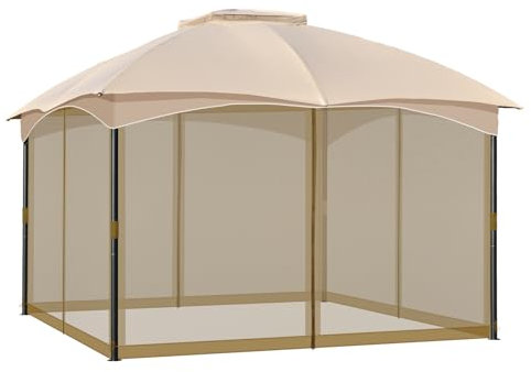 COWVIE Gazebo Replacement Netting Screen, 12' x 14' Universal Gazebo 4-Panel Mosquito Sidewalls with Double Zippers for Outdoor Patio (Only Netting)