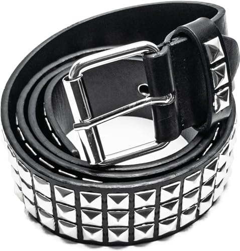 LUFMWCWD Punk-Nietengürtel für Damen, Rockfäden, Gothic, Nieten, Pyramiden, Gothic-Kleidung (schwarz), gesteuerter Gürtel, 110 cm Länge, Schwarz, M