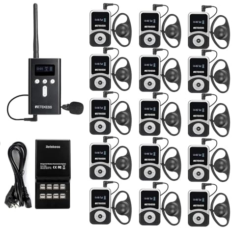Retekess T130S (T130 2rd) Tour Guide System, Whisper Tour Guide Headest | 49 Kanäle, mit TT002 16 Slot Ladeleiste, Übersetzungsausrüstung für Tourismus, Fabrik