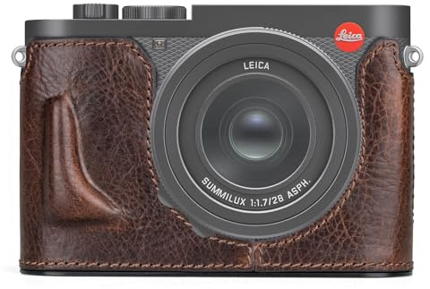 MUZIRI KINOKOO Echtem Leder Tasche für Leica Q3/Q3 43 Kamera - Kaffee | Premium Schutzhülle für Leica Q3/Q3 43 - mit Öffnungsboden für Akku und SD-Karte, Handgriff-Design, Kann Tripod anschließen