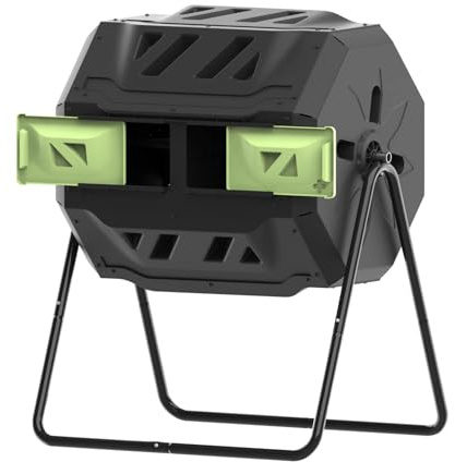 NaKeah 160L Rotation Rotatif Jardin Tumbling Composter extérieur 2 Section Compost déchets Baril avec Portes coulissantes,Vert