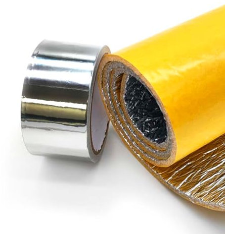 Kit d'isolation acoustique pour tuyaux et tuyaux de descente : bande d'isolation acoustique auto-adhésive 100 % aluminium (5 m x 10 cm) + ruban en aluminium (10 m)