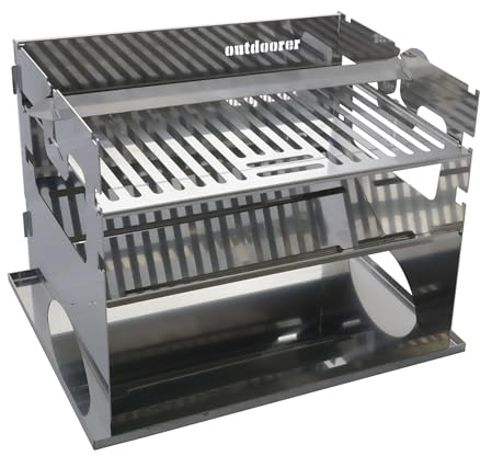 outdoorer AlpenFlare Light Camping-Grill mit Edelstahl-Tropfschale – steckbarer mobiler Holzkohle-Grill aus Österreich, inklusive Grillschale, spülmaschinentauglich