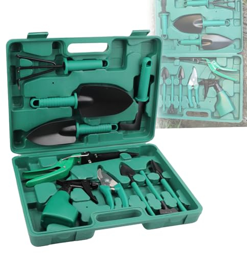 QUTBAG Ensemble d'outils de Jardin 10 pièces, kit de Jardinage Portable, Outil à Main en Pot pour Cour, Cadeaux de Jardinage avec boîte de Rangement, pour jardiniers urbains et à Petite échelle