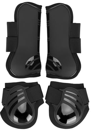 QANYEGN Pferdegamaschen, Beinschutzschale vorne hinten, Stiefelwickel, schützendes Fliegenschutz-Set, Werkzeug für Pferde (Medium)