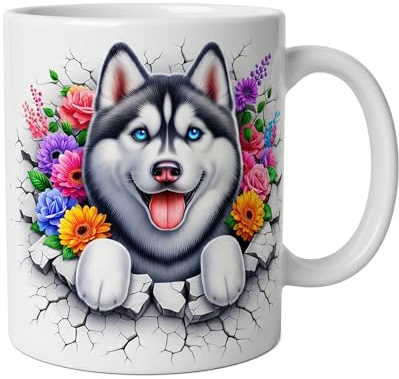 Shopi Zone Taza de cerámica, raza de perro Husky siberiano, taza animales, taza creativa, tazas únicas para momentos inolvidables